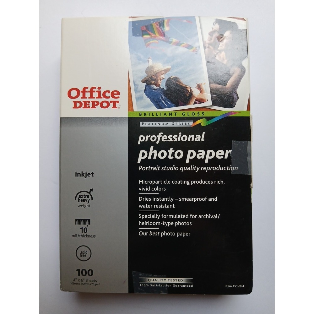 Office Depot Brilliant Gloss Professional Photo Paper 4x6 96 Count 151-904